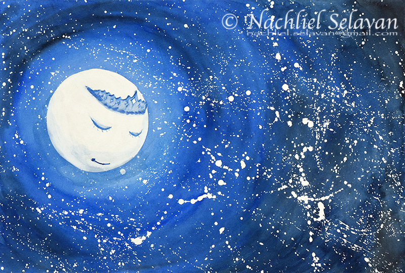 The Moon הלבנה – Illustration for children’s book, incomplete: