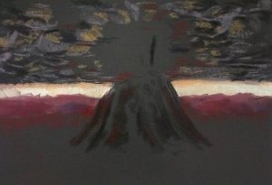 Mount Sinai, work in progress - a dark mountain beneath a clouded sky - pastel