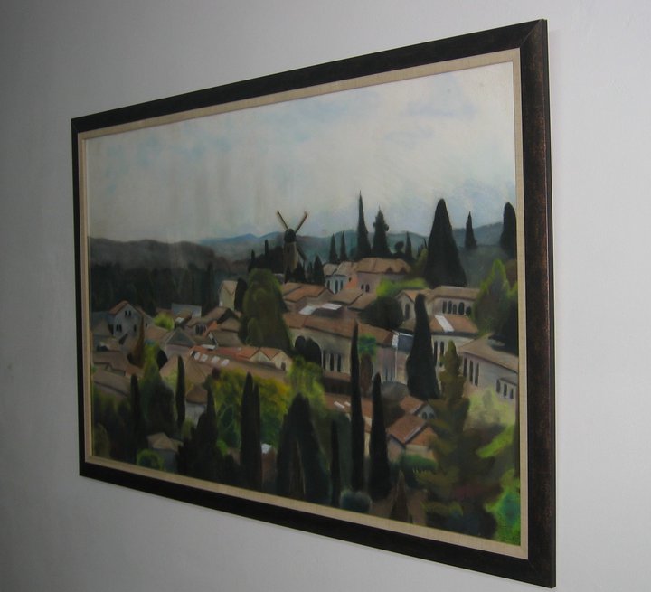 Landscape of Yemin Moshe, the windmill and the stone houses above the valley